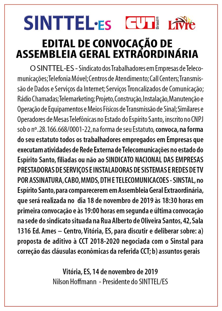 Capa: Edital de convocação de assembleia