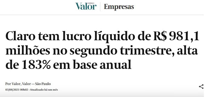 lucro claro -valor